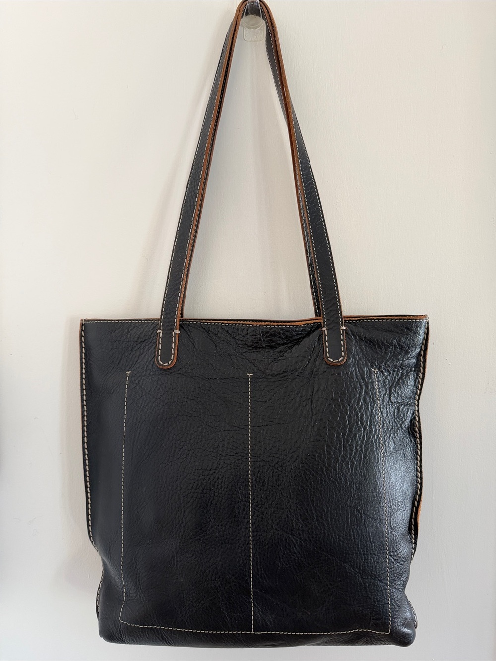 Ellington Pebble Leather Tote Bag with Tan Stitching